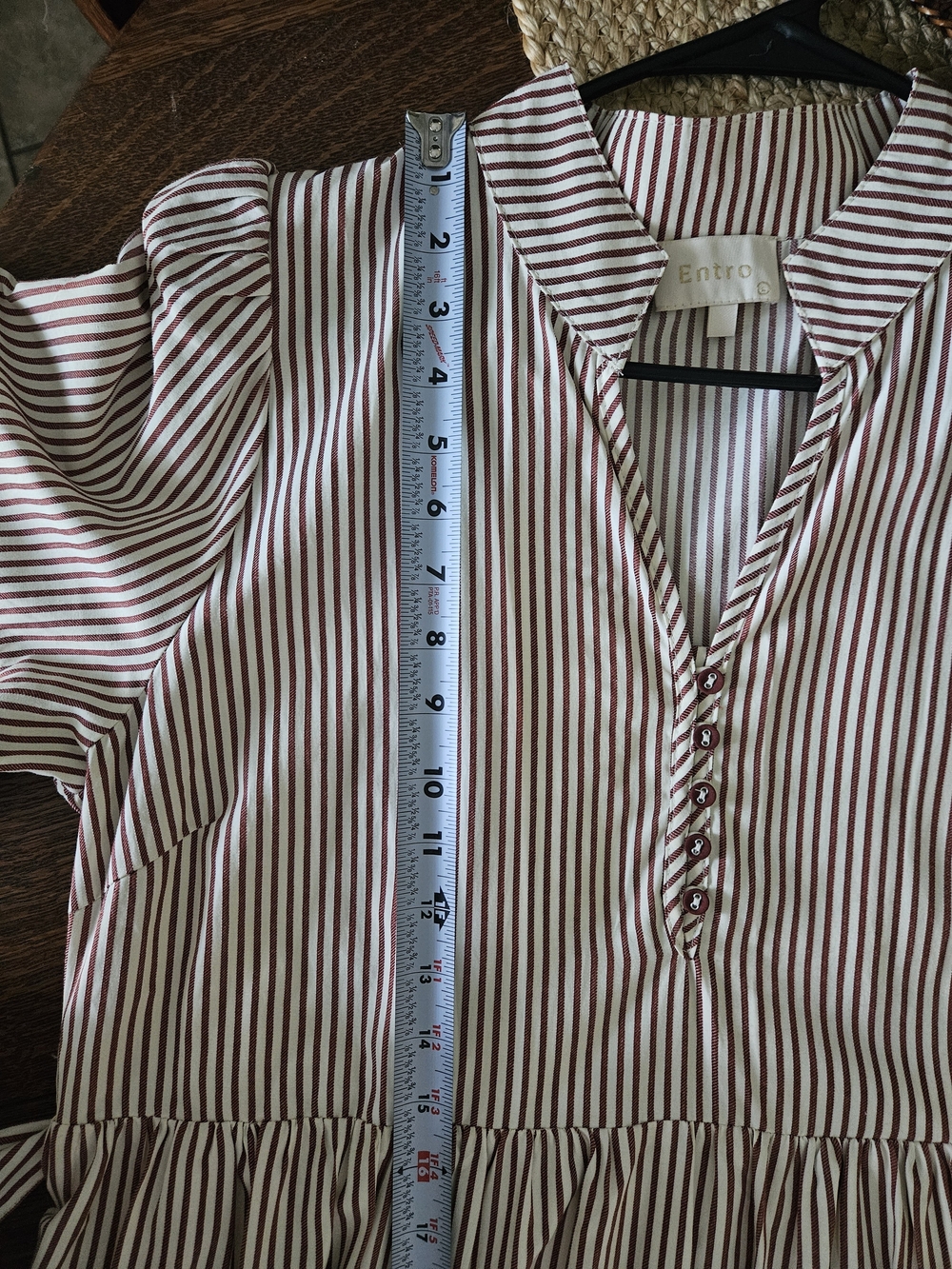 Entro Burgundy & Ivory Striped Tiered Midi Dress | Size Large | NWOT - Picture 9 of 13